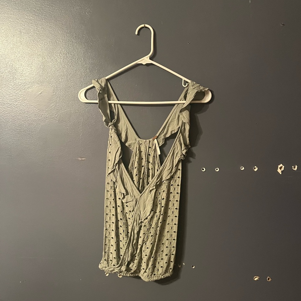 Free People Mint Eyelet Top